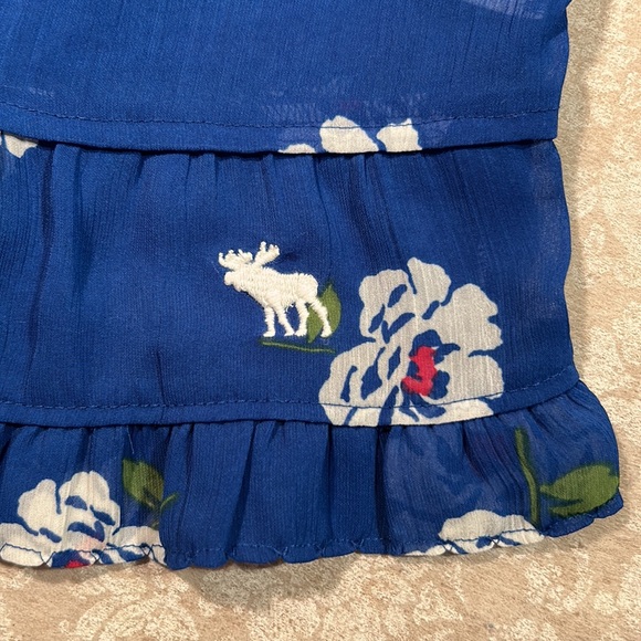 Abercrombie & Fitch~ Blue Floral Sheer Chiffon Tie Bow Ruffle Shirt in Medium - Picture 11 of 12